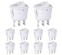 VEXUNGA Rocker Switch Round Rocker Switch 3-Pin 6A 250V 10A 125V On/Off Mini Round Switch Car Built-in Switch with Self-Locking Lockable White (Pack of 10)