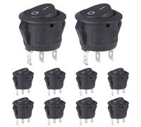 VEXUNGA Round Rocker Switch 12V Black On Off Mini Circle Switch 3 Pin 250V 6A 125V 10A KCD1 Round Toggle Switches for RV Car Truck Boat (Pack of 10pcs)