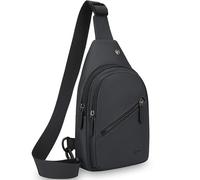 Veyarien Small Sling Bag Cross Body Chest Bag Shoulder Bag for Men Women PU Water Resistant Crossbody Man Bag for Runner Workout Hiking Cycling Travelling (Black)