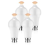Veyera 4 Pcs Motion Sensor Light Bulbs, 12W B22 Smart LED Light Bulbs PIR Sensor Bulb, Auto On/Off, Cool White 6000K, Bayonet Smart Life Bulb for Stairs Garage Basement Corridor