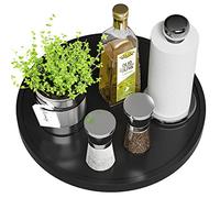 VeyFey Lazy Susan for Table, 12 Inch Non-Skid Bamboo Turntable Organizer for Salt Pepper Spices and Olive Oil Next to Stove, Wooden Lazy Susan Organizer for Kitchen Countertop Organizer Black