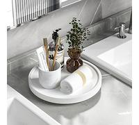 VeyFey Turntable Vanity Tray 10 Inch for Perfume Candle, Bamboo Kitchen Sink Countertop Organizer for Keep Glass, Sponge and Soap Bathroom Countertop Organizer White