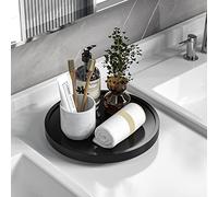 VeyFey Turntable Vanity Tray 10 Inch for Perfume Candle, Bamboo Kitchen Sink Countertop Organizer Keep Glass, Sponge and Soap Bathroom Coffee Table Decorative Black (VFLZ)