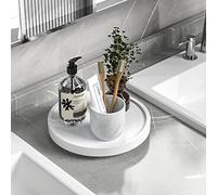 VeyFey Turntable Vanity Tray 9 Inch for Perfume Candle, Bamboo Kitchen Sink Countertop Organizer for Keep Glass, Sponge and Soap Bathroom Countertop Organizer White, (VFLZ)