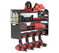 VeyFolzin.st Power Tool Organizer Wall Mount, Metal Power Tool Storage Rack with Screwdriver Holder, Garage Tool Storage Shelves with Screwdriver Plier Holder (Black, 4 Drill)