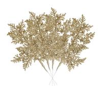 VEYLIN 10 Pcs Artificial Christmas Leaves Picks, Gold Glitter Branches for Xmas Tree Wreath Festival Decoration