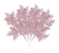VEYLIN 10 Pcs Artificial Christmas Leaves Picks, Pink Glitter Leaves for Xmas Tree Wreath Festival Decoration