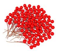 VEYLIN 100 Pcs Christmas Holly Berries Artificial Red Berries for Xmas Wreath Decorations Wreath Making Supplies