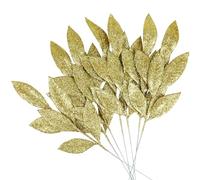 VEYLIN 12 Pcs Artificial Christmas Leaves, Gold Glitter Leaves Picks for Xmas Tree Wreath Festival Decoration