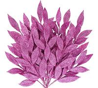 VEYLIN 12 Pcs Artificial Christmas Leaves, Pink Glitter Leaves Picks for Xmas Tree Wreath Festival Decoration