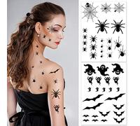 VEYLIN 135 Pieces Halloween Tattoo Sticker Removable Fake Spider Bat Tattoo Temporary Cosplay Party Decoration for Children (6 sheets)