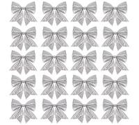 VEYLIN 20pcs Christmas Bow Decorations Christmas Tree Bow Sequin Bows Ties Xmas Ornaments for Home Decoration(Silver)