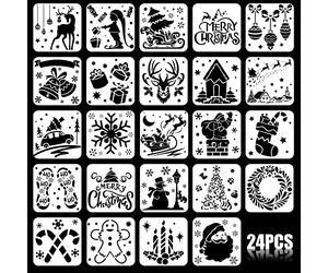 VEYLIN 24 Christmas Stencils Reusable Snow Stencils Template for Window Glasses Scrapbook Winter Decorations