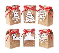 VEYLIN 24 Pack Christmas Kraft Gift Boxes for Xmas Party Decoration with 24 White Tags and Ribbon Ties (Assorted 6 Styles)