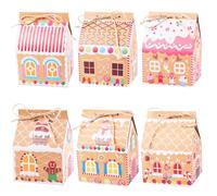 VEYLIN 24 Pcs Candy House Style Christmas Kraft Paper Gift Box Candy Chocolate Biscuit Box Small House-Shaped Gift Boxes Party Supplies
