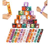 VEYLIN 24 Pieces Halloween Slap Bracelets Wristbands with Pumpkin, Ghost, Spider, Bat, Skeleton Designs, for Kids Halloween Party Favors, Classroom Prizes, Trick or Treat Gifts (Assorted 12 Styles)
