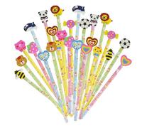 VEYLIN 24Pcs Pencil with Eraser Toppers Wooden Lead Pencils Set for Party Bag Fillers Animal Pencils with Rubbers for Kids School Class Gifts