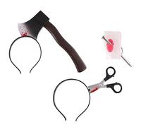 VEYLIN 3 Pack Halloween Scary Props Joke Toys Bloody Scissors Axe in Head Nail Trough Finger
