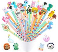 VEYLIN 30Pcs Pencils with Rubbers Triangular Pencils Carton Wooden Lead Pencil Set for Kids Party Bag Fillers Animal Pens for School Class Gifts