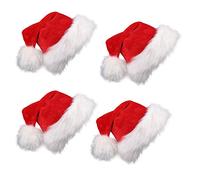 VEYLIN 4 Pieces Father Christmas Hat Red Santa Hats for Children Adults Thickened Warm Christmas Party Hats