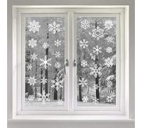 VEYLIN 48 Snowflake Window Clings Christmas Snow Flakes Stickers Reusable Holiday Decorations
