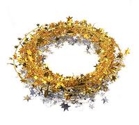 VEYLIN 50ft Star Shaped Tinsel Wire Garland for Christmas Trees Decoration (Gold and Silver)