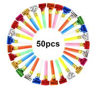 VEYLIN 50Pcs Party Blowers for Party Bags Fillers for Kids, Colourful Party Blowers, Durable Paper & Plastic Mouthpieces Noise Makers for Birthday, New Year,Party, Wedding, Kids’ Celebrations