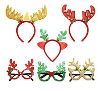 VEYLIN 6 Pack Christmas Headbands and Glitter Party Glasses Frame for Holiday Fancy Dress Costume Decorations