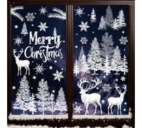 VEYLIN 9 Sheets Christmas Window Stickers Christmas Window Cling Reusable Xmas Window Decal White Snowflakes and Pine Trees Scene Static Sticker for Xmas Window Decor