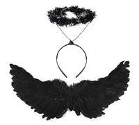 VEYLIN Angel Wings and Halo, Black Fairy Angel Wings Fallen Angel Wings Halloween Fancy Dress Costume for Adult Halloween Christmas Party