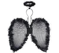 VEYLIN Angel Wings And Halo, Halloween Dark Angel Fairy Wing With Silver Glitter and Halo Dress Women Fallen Angel Outfit (Black)