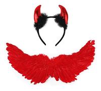 VEYLIN Angel Wings and Halo, Red Fairy Angel Wings Fallen Angel Wings Halloween Fancy Dress Costume for Adult Halloween Christmas Party