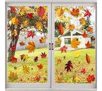 VEYLIN Autumn Window Decorations, 6 Sheet Maple Leaves Static Clings Stickers for Wedding Party Supplies