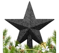 VEYLIN Black Glitter Christmas Tree Topper Star, Hollow Bottom Xmas Tree Top Star for Christmas Tree Ornament