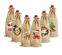 VEYLIN Burlap Wine Bags Decoration, 6 Pack Christmas Bottle Bags Hessian for Winter Holiday Party Supplies