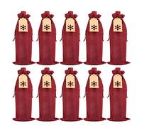 VEYLIN Burlap Wine Gift Bags, 12 Wine Bottle Bags Drawstring with Tags for Christmas Winter Party Supplies