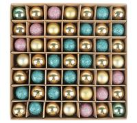 VEYLIN Christmas Baubles, 49pcs 3cm Mini Christmas Tree Baubles Shatterproof Christmas Baubles for Christmas Tree Decoration (Blue and Gold)