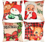 VEYLIN Christmas Decorative Cushion Cover Set of 4 Christmas Pillow Cases43 x 43 cm, Buffalo Plaid Snowman Design, Holiday Theme