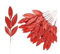 VEYLIN Christmas Glitter Bay Leaf, 12Pcs Artificial Christmas Tree Picks Sprays for Christmas Tree Wreath Floral Wedding Bouquet Decoration(Red)