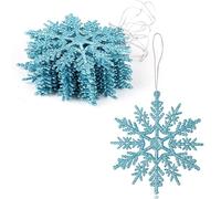 VEYLIN Christmas Hanging Decorations - 12PCS Glitter Snowflake Ornaments for Trees (Blue)