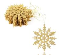 VEYLIN Christmas Hanging Decorations, 12PCS Glitter Snowflake Ornaments for Trees (Gold)