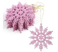 VEYLIN Christmas Hanging Decorations, 12PCS Glitter Snowflake Ornaments for Trees (Pink)
