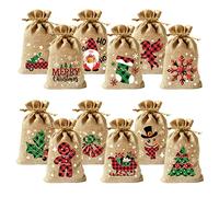 VEYLIN Christmas Hessian Bags, 12 Xmas Burlap Jute Gift Bag with Drawstring for Christmas Party Advent Calendar Decoration
