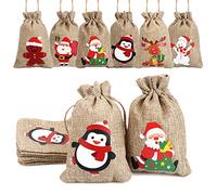 VEYLIN Christmas Hessian Bags, 12 Xmas Burlap Jute Gift Bag with Drawstring for Holiday Party Decoration