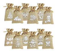 VEYLIN Christmas Jute Burlap Bags,12 Pieces Burlap Drawstring Bags Candy Gift Bags for kids Xmas Party Favors