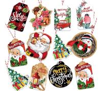 VEYLIN Christmas Kraft Tag, 100 Pieces Santa Christmas Tree Snowman Elk Xmas Hanging Card with 60M String for Festivals Presents