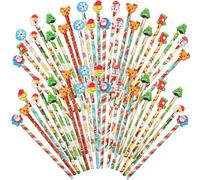 VEYLIN Christmas Pencil with Eraser Toppers,50PCS Christmas Pencils with Eraser Tips Novelty Christmas Stocking Fillers for Kids