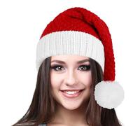 VEYLIN Christmas Santa Hat, Red Christmas Hat Knitted Beanie with Pom-Pom Knit Santa Hats for Xmas New Year Festive Holiday Party