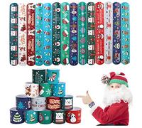 VEYLIN Christmas Slap Bracelets, 48 Kids Slap Bands Wristbands for Xmas Party Gifts Fillers Classroom Prizes
