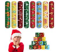 VEYLIN Christmas Snap Bracelets, 48 Kids Slap Bands Wristbands for Xmas Party Gifts Fillers Classroom Prizes